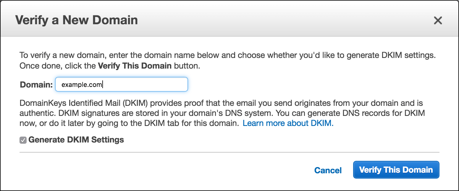 verify domain on AmazonSES