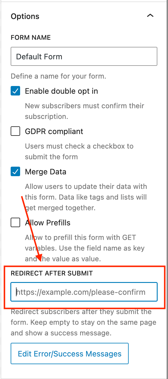 How to redirect after form submission? – Mailster Knowledge Base
