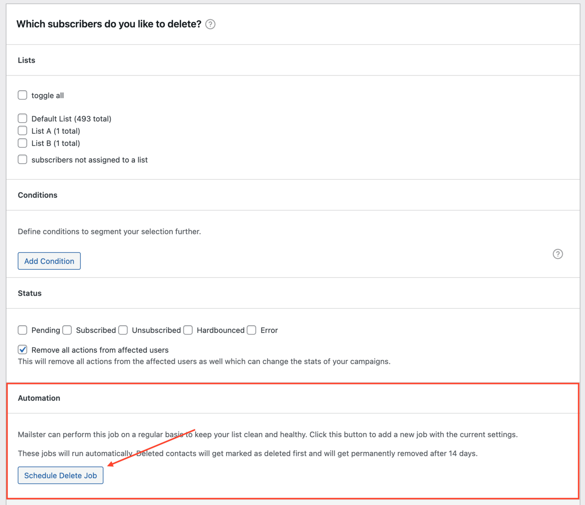 Delete Subscribers – Mailster Knowledge Base